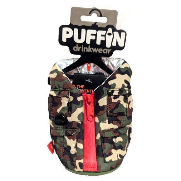 Puffin Drinkwear Adventurer Koozie Camouflage Vest Insulated Drink Holder Gift - Picture 1 of 5